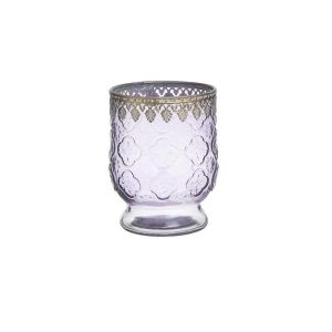 GLASS/METAL CANDLE HOLDER PURPLE/ANTIQUE WHITE Φ11X14
