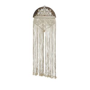 MACRAME/WOODEN WALL HANGING DECO WHITE/NATURAL 29X2X89