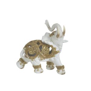 Фигура смола слон в бяло/златно 15x7x15