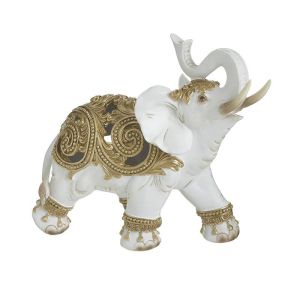 Фигура смола слон в бяло/златно 22x9x19