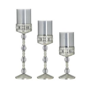Комплект свещници метал/стъкло в сребърно φ10χ42