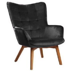 Кресло черно кадифе с дървени крака φ80x99