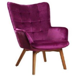 Кресло лилаво кадифе с дървени крака φ80х99