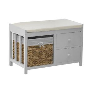 WOODEN CABINET/BENCH WHITE/NATURAL 64X34X42