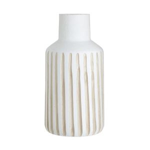 Дървена ваза натурал/бяла 8х15х33