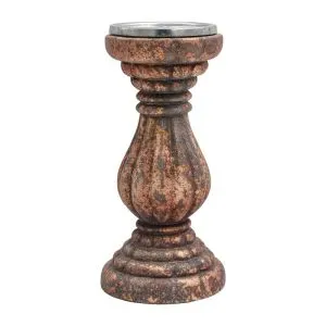 Стъклен свещник Fl2815 розов с метална повърхност 11x24см