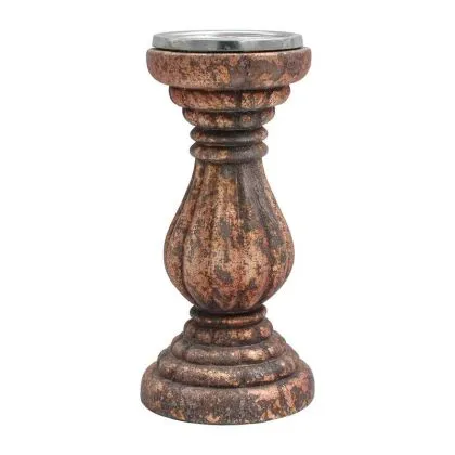 Стъклен свещник Fl2815 розов с метална повърхност 11x24см