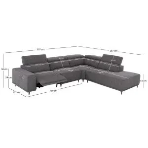 Right corner 5-seater sofa with adjustable headboard Lunaris SM3316.01R gray fabric 307X267X94V