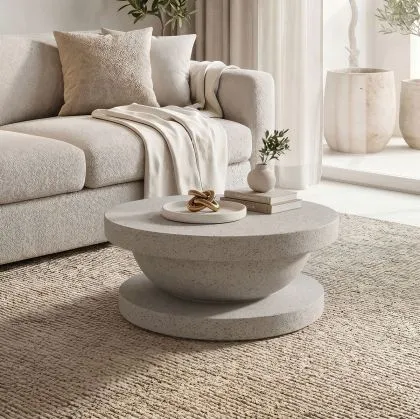 Coffee table Bold Stone Cerba ecru matte MGO D70x30cm