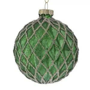 Green glass ball ornament 8cm set of 6