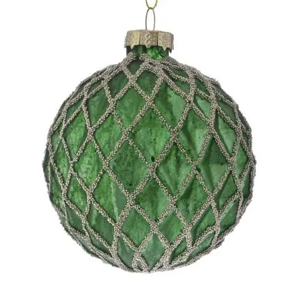 Green glass ball ornament 8cm set of 6