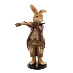 Polyresin rabbit playing the flute 8x5x16cm
