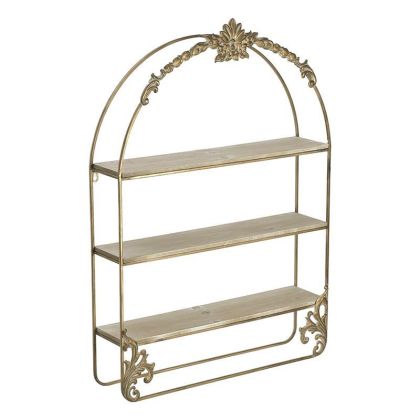 METAL/WOODEN 3 TIER WALL SHELF GOLDEN/NATURAL 59X14X84