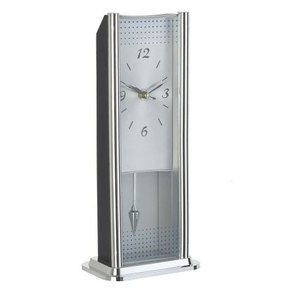 PL/GLASS TABLE CLOCK SILVER (SM) 14X9X31