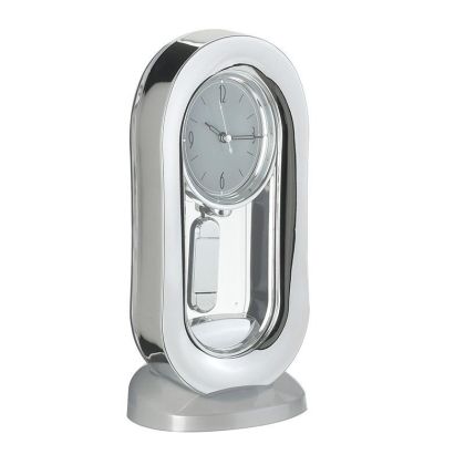 PL/GLASS TABLE CLOCK SILVER (SM) 15X14X31