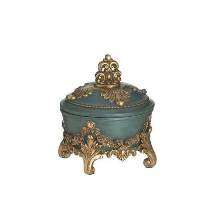 RESIN JEWELLERY BOX GREEN/GOLDEN Φ12X13
