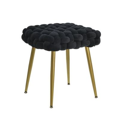 VELVET/WOODEN STOOL BLACK/NATURAL 45X45X48