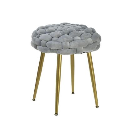 VELVET/WOODEN STOOL GREY/NATURAL Φ42Χ48
