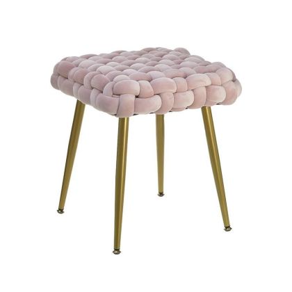 VELVET/WOODEN STOOL PINK/NATURAL 45X45X48