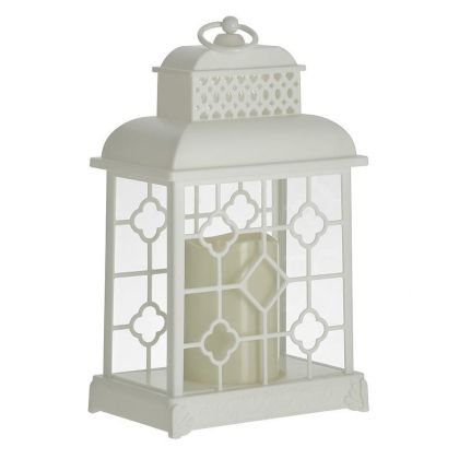 WOODEN/GLASS LED LANTERN WHITE 11X18X29