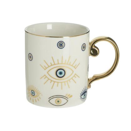Керамична чаша EYE цвят бял/златен/син 10X8X8