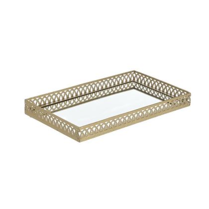 Метален поднос с огледална основа златен 40X24X4