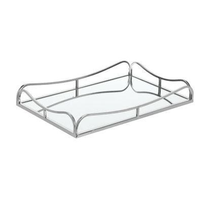 Метален поднос с огледална основа сребърен 45X30X7