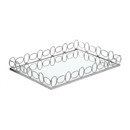 Метален поднос с огледална основа сребърен 45X30X7