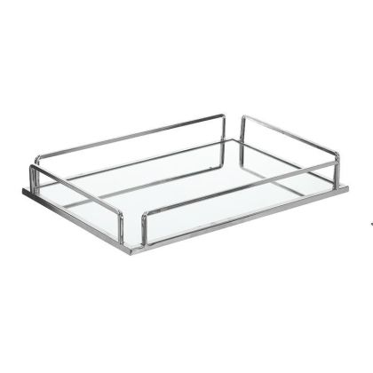 Метален поднос с огледална основа сребърен 45X30X7