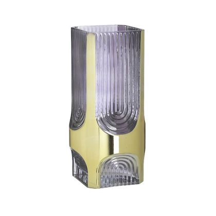 Стъклена ваза цвят лилав/златен Φ15Χ29