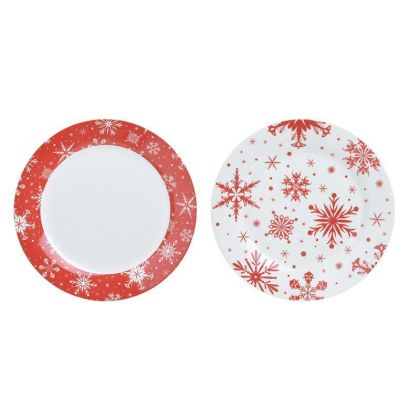 S/7 PORCELAIN XMAS CAKE SET RED/WHITE Φ27/Φ20