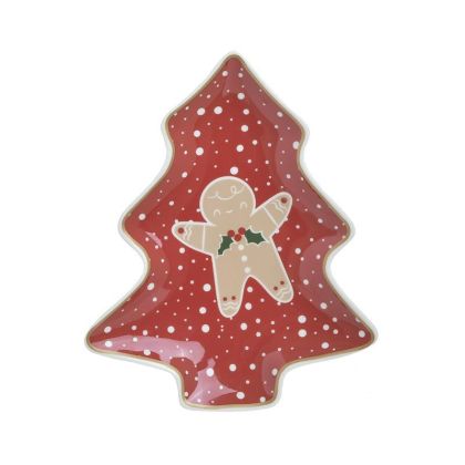 PORCELAIN XMAS TREE PLATE RED 22X18X2