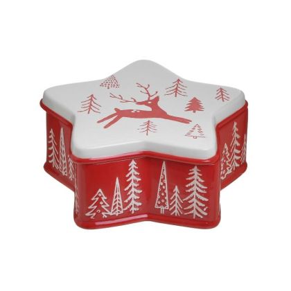 CERAMIC STAR COOKIE JAR WHITE/RED 22X22X10