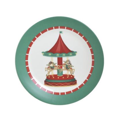 PORCELAIN CARROUSEL PLATE GREEN/WHITE Φ21Χ2