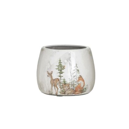 STONEWARE XMAS VASE WHITE/BROWN Φ20X15