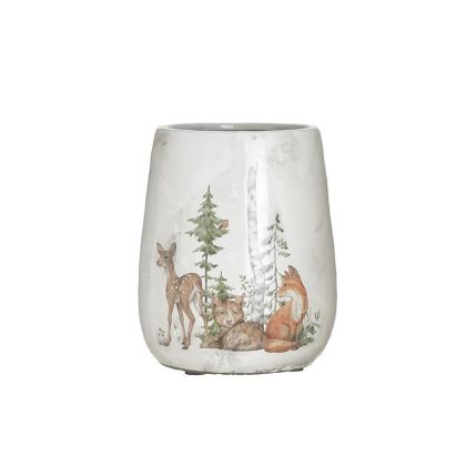 STONEWARE XMAS VASE WHITE/BROWN Φ20X24