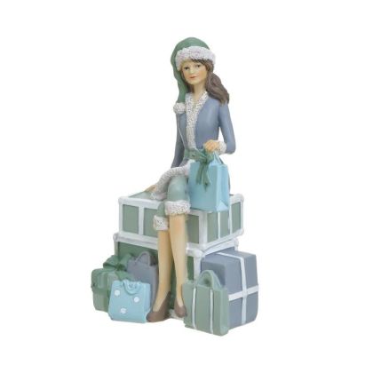 RESIN FEMALE FIGURE WITH GIFTS GREEN/BLUE 11X8X18