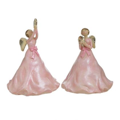 S/2 RESIN ANGEL 2 DESIGNS PINK 13X12X18