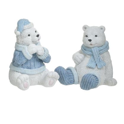 S/2 RESIN BEAR 2 DESIGNS WHITE/BLUE 11X13X17