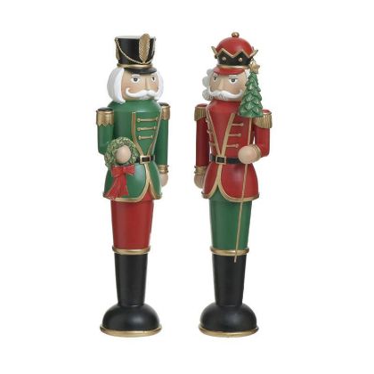 S/2 RESIN NUTCRACKER 2 DESIGNS GREEN/RED 11X7X35