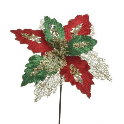 FABRIC/PL BRANCH/FLOWER GREEN/RED/GOLDEN H47