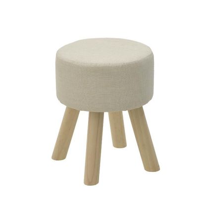 FABRIC/WOODEN STOOL CREAM Φ30X40
