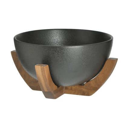 METAL/WOODEN BOWL WITH BASE BLACK/BROWN Φ18Χ10