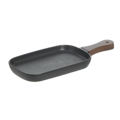 METAL/WOODEN SERVING PLATE BLACK/NATURAL 29X12X2