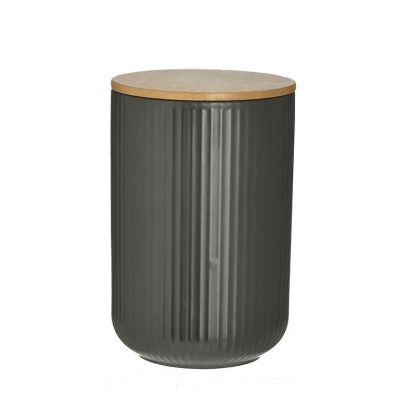 PORCELAIN/WOODEN STORAGE JAR BLACK/NATURAL Φ10Χ15