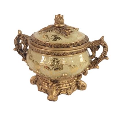 RESIN CANDY JAR BEIGE/GOLDEN 25X16X15
