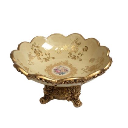RESIN FOOTED BOWL BEIGE/GOLDEN Φ31Χ17