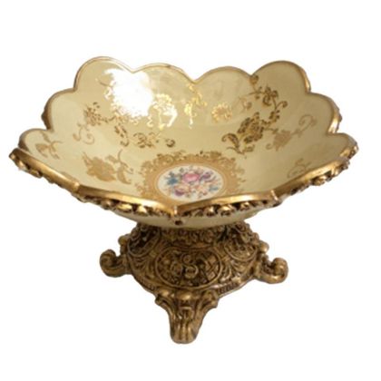 RESIN FOOTED BOWL BEIGE/GOLDEN Φ32Χ19