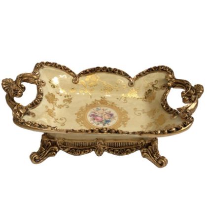 RESIN PLATE BEIGE/GOLDEN 31X21X13