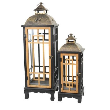 S/2 WOODEN/METAL LANTERN BLACK/NATURAL 28X28X87